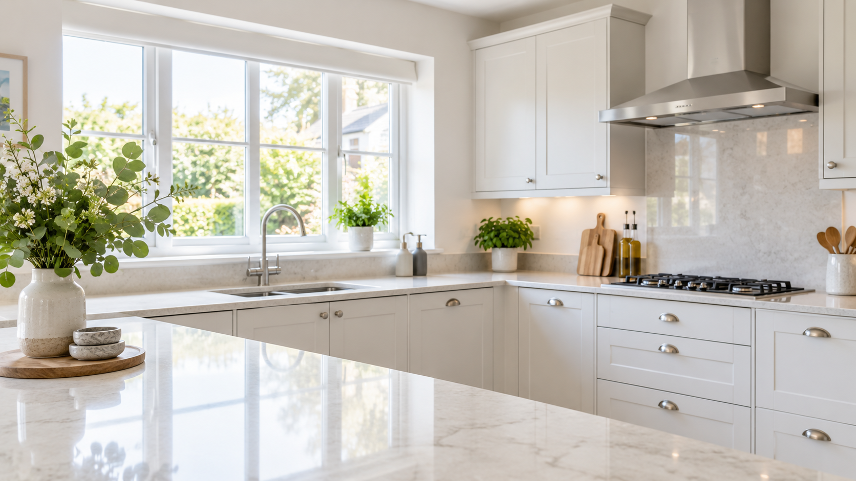 A sparkling clean kitchen after domestic cleaning